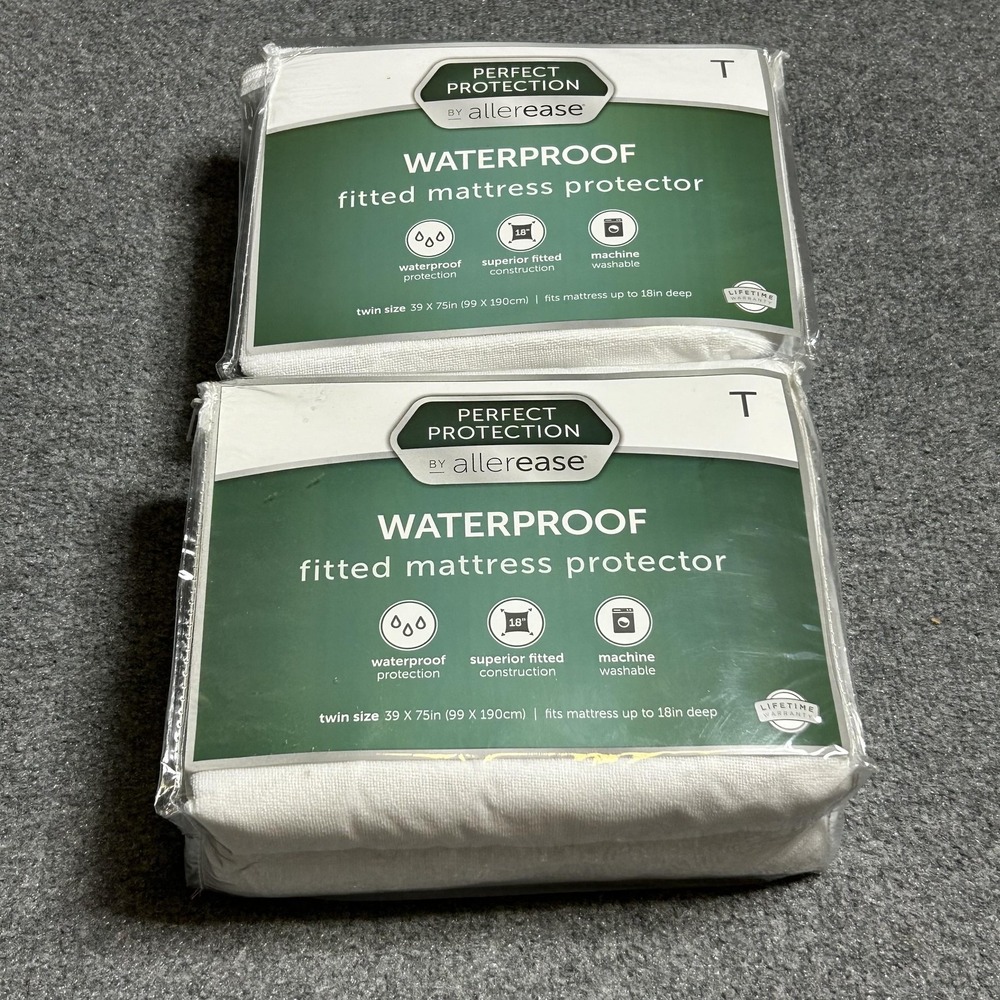 AllerEase Perfect Protection Waterproof Twin Fitted Mattress‎ Protector Lot 2